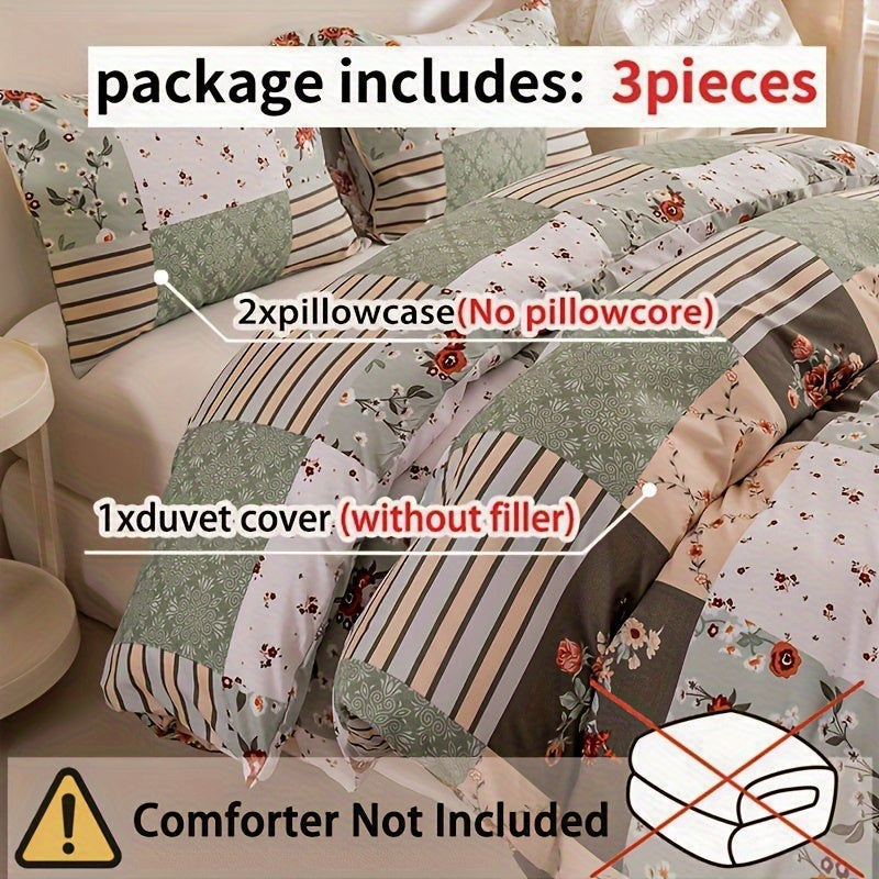 King Size Duvet Cover Set with Floral and Geometric Prints Soft Polyester All-Season Bedding