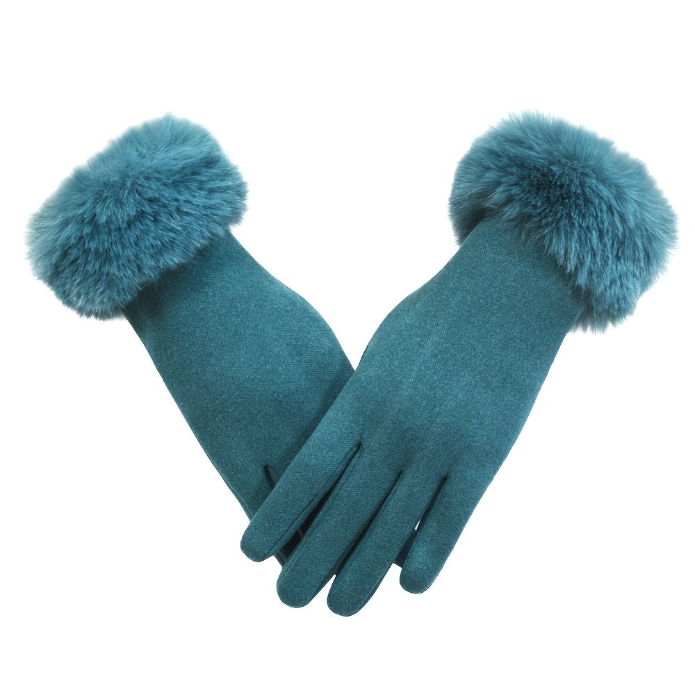 Women's Plush Cuff Gloves Thick Warm Touchscreen Split Finger Winter Gloves