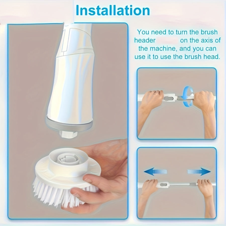 O'zgartiriladigan cho'tkali va sozlanadigan tutqichli hammom tozalash uchun simsiz elektr aylanuvchi tozalagich