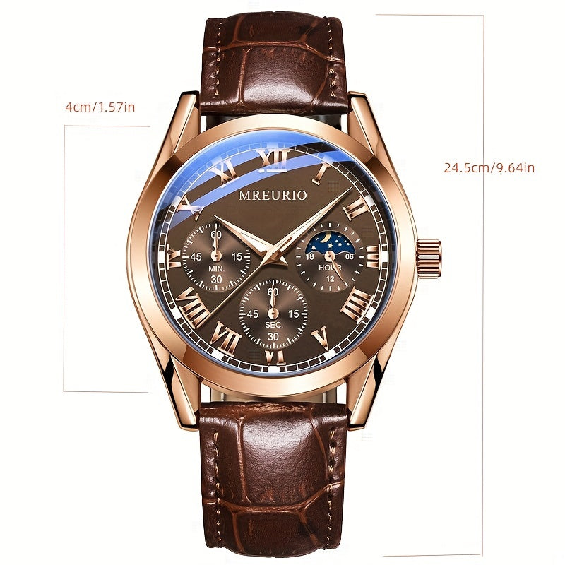 Men's Sports and Business Watch with Leather Strap and Water Resistance