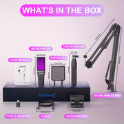 USB Gaming Microphone Kit with RGB Light Boom Arm for Streaming and PC Black