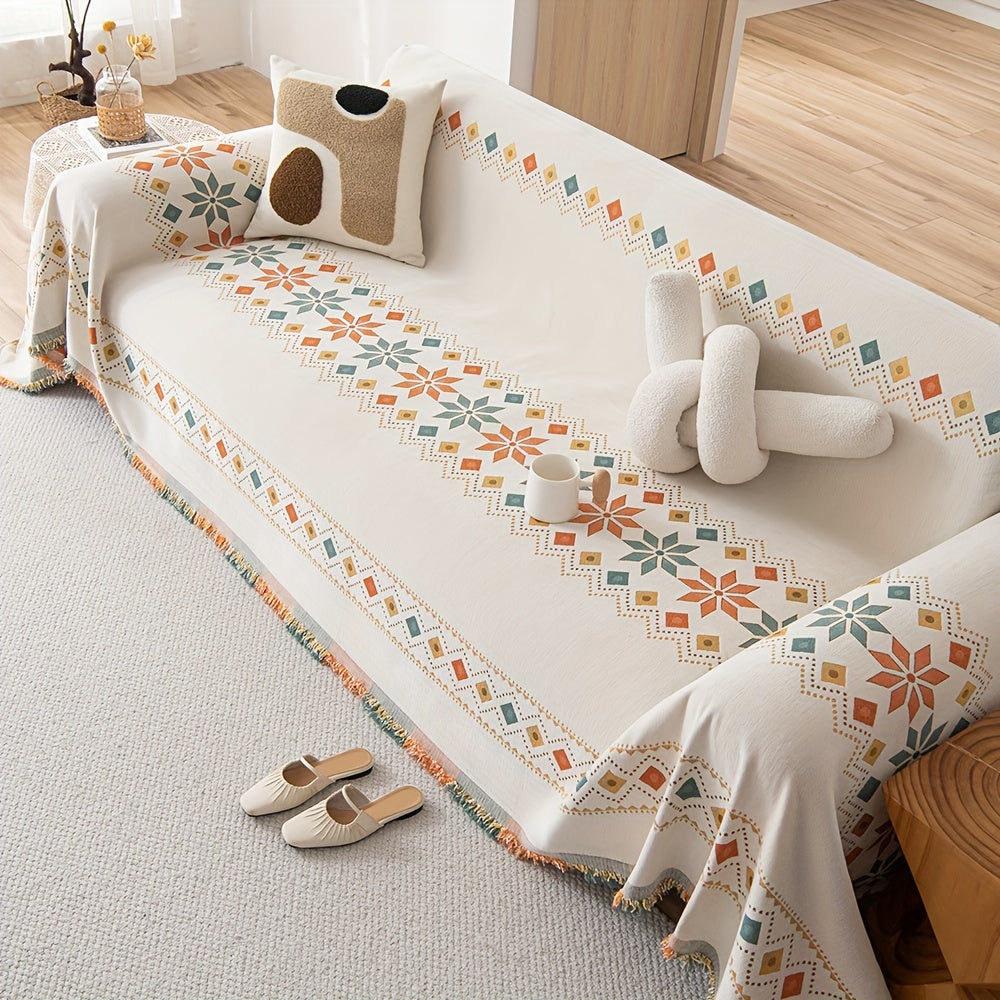 Chenille Boho Throw Blanket with Pet Protection and Non-slip Design for Home Decor