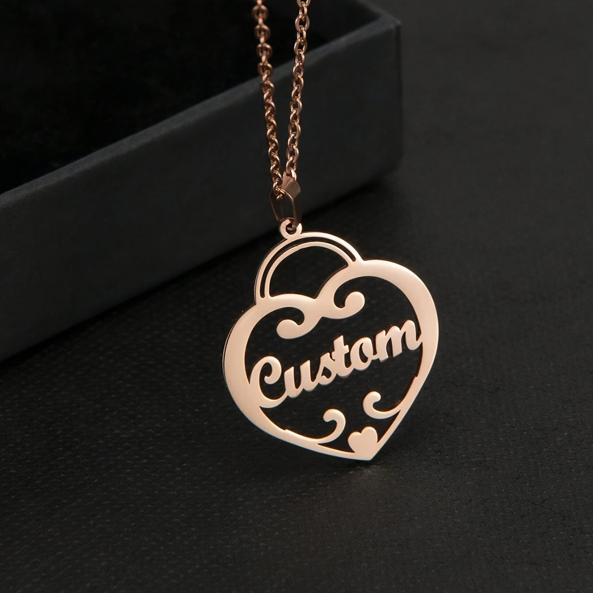 Gold Plated Heart Pendant Necklace Personalizable Stainless Steel Jewelry for Women