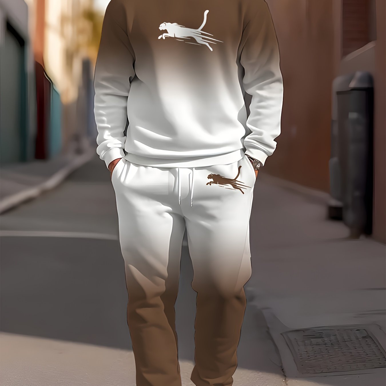 Men's Casual Print Long Sleeve Polyester Outfit