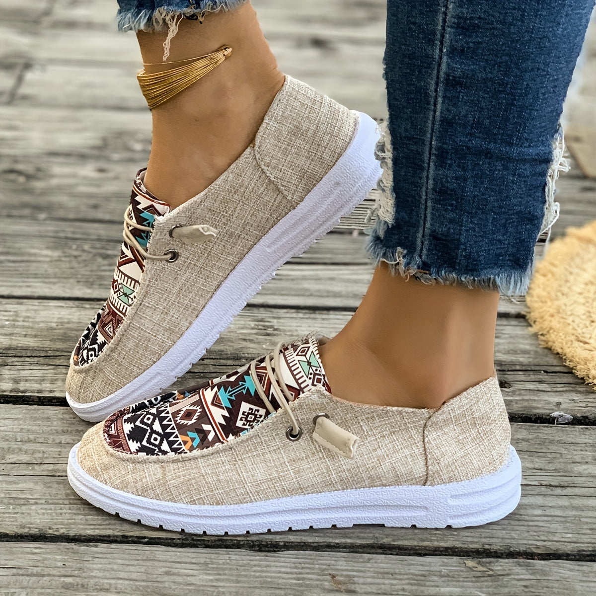 Women's Vintage Fabric Slip-On Sneakers with Random Print