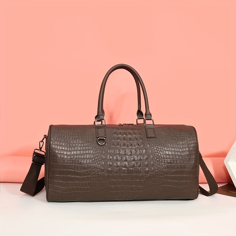 Faux Leather Crocodile Pattern Gym Tote Bag for Travel and Weekend Trips