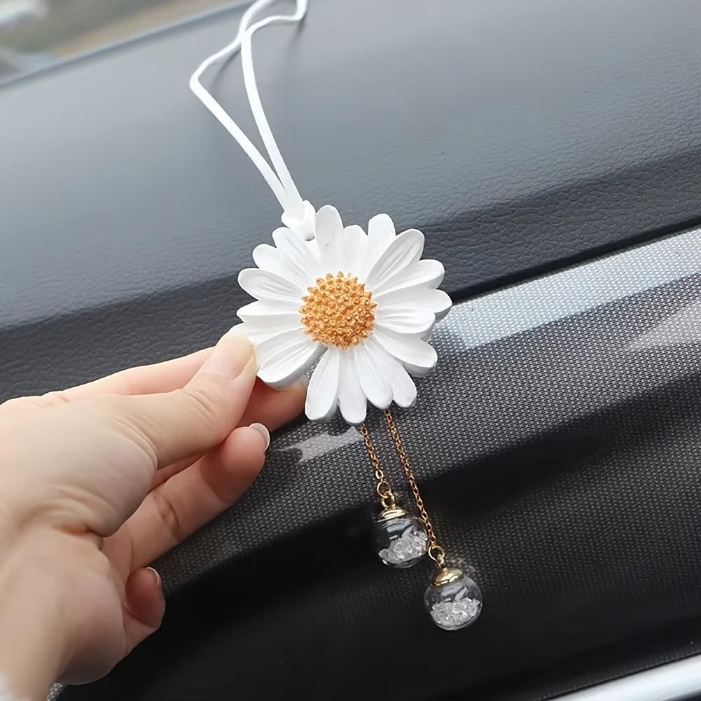 Daisy Car Air Freshener Pendant Yellow Plaster Scented Rearview Mirror Charm
