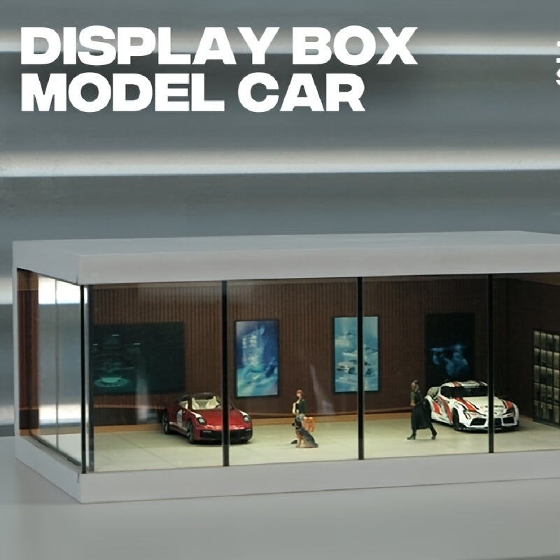 1/64 Scale Acrylic Car Model Display Case with Dust Cover and Lighting Effects for Collectibles