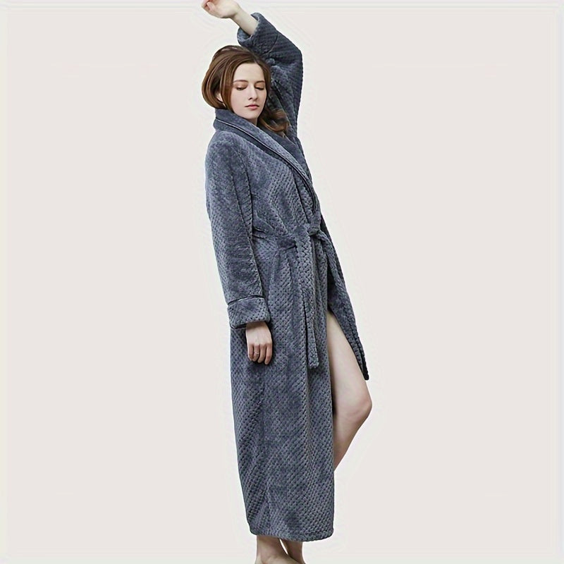 Flannel Bathrobe for Women Long Sleeve Soft Coral Velvet Lounge or After Bath