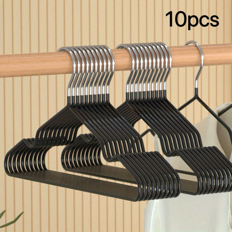 Set of 10 Metal Hangers with Shoulder Grooves and Non-Slip Coating