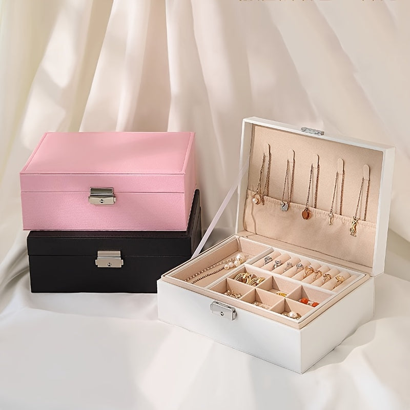 Large Capacity 2-Layer Jewelry Organizer with Lock for Earrings Necklaces Bracelets