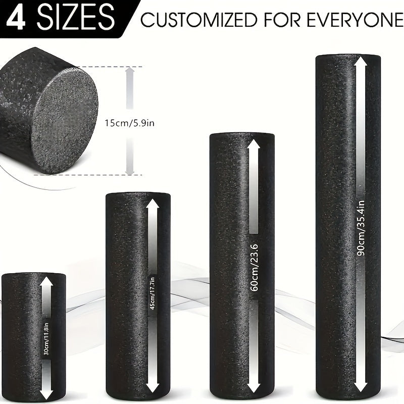 Черный ролик для йоги из высокоплотной пены средней жесткости для растяжки и восстановления мышц