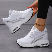 Women's Mesh Wedge Sneakers Casual Lace-Up White Air Cushion Shoes