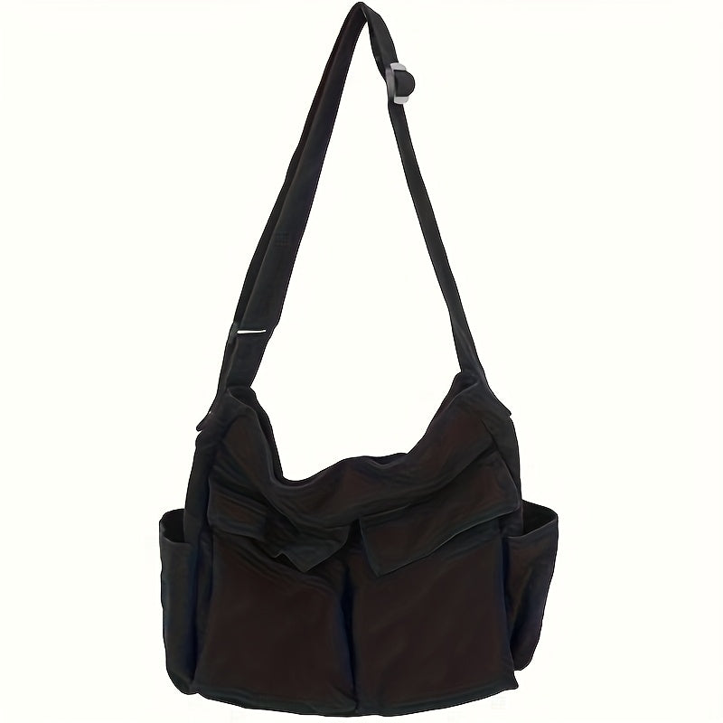 Черная полиэстеровая сумка через плечо с несколькими карманами и застежкой-молнией для повседневных путешествий