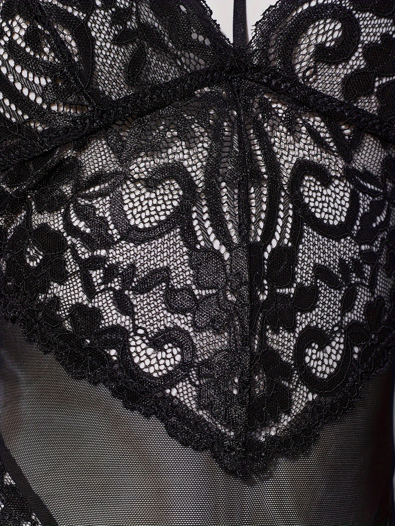 Women’s Lace Bodysuit Hollow-Out Knit Lingerie Solid Color Low Support