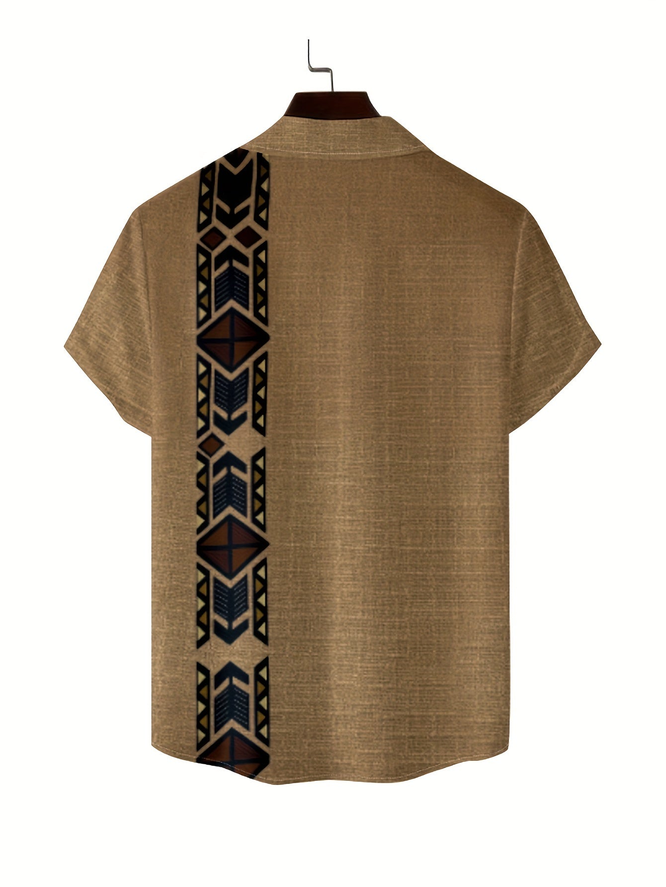 Men's Khaki Casual Shirt with Tribal 3D Print Short Sleeves Geometric Pattern Polyester