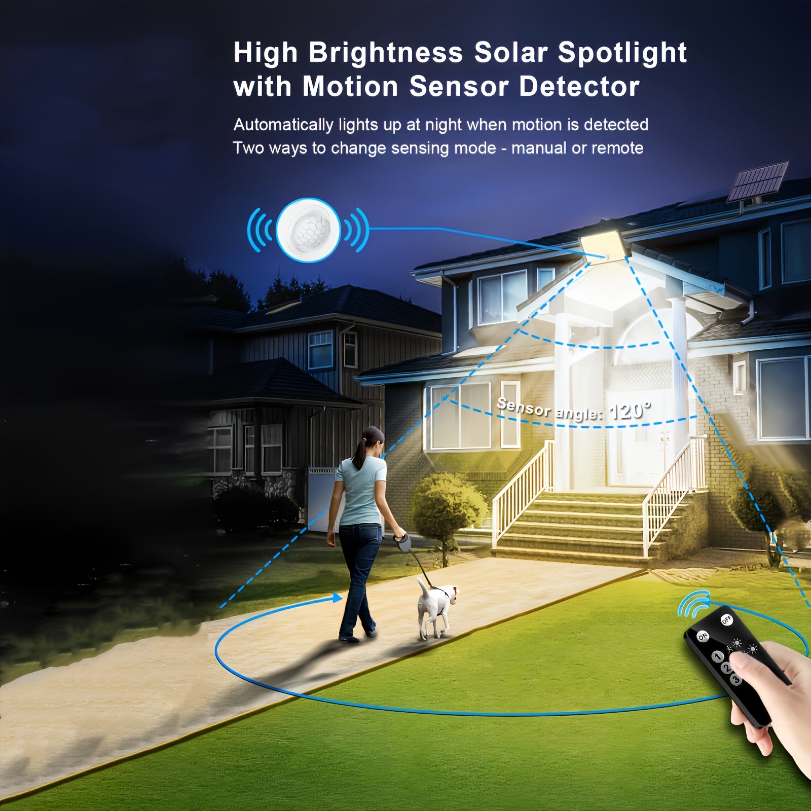 127 LED Warm White Outdoor Solar Light with Motion Sensor and Remote Control