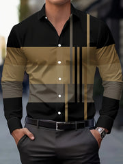 Men's Casual Printed Long-Sleeve Shirt Breathable Spring Autumn Polyester Button-Up