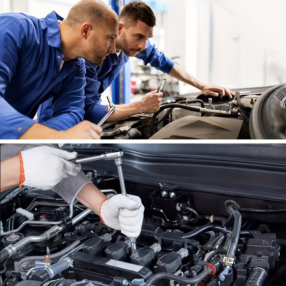 Juego de llaves de vaso de acero cromo vanadio de 46 piezas con carraca, juntas universales, extensiones y adaptador para taladro para reparación automotriz y del hogar