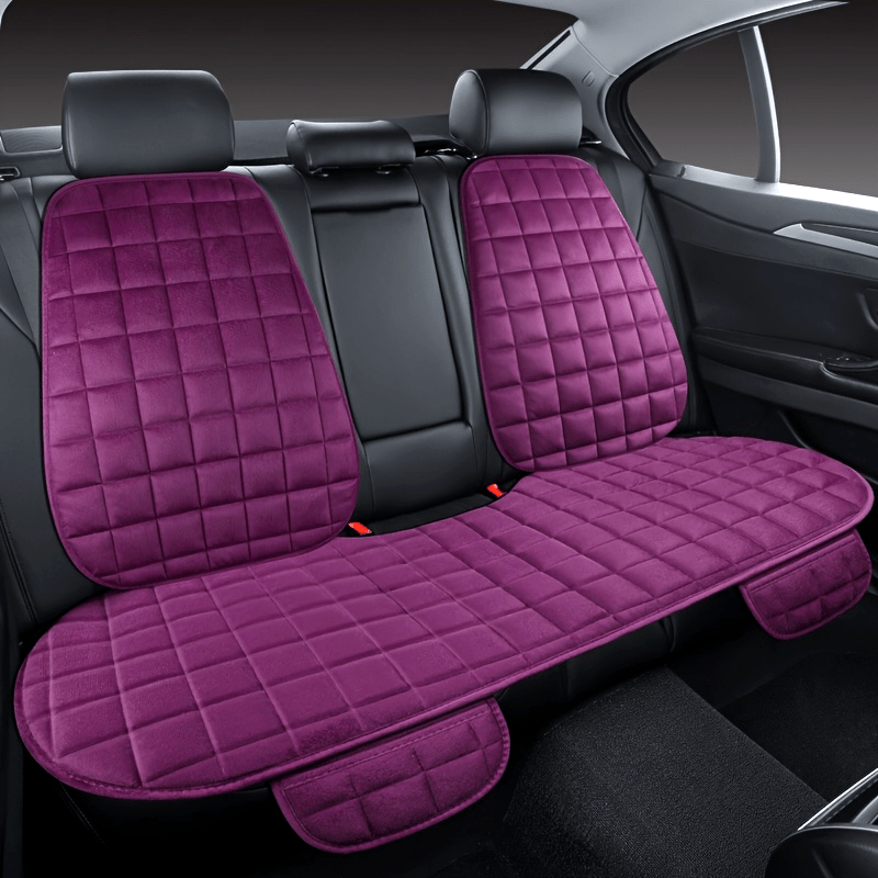 3-Piece Plush Car Seat Covers Fit All Seats Soft Woven Fabric Purple Quilted