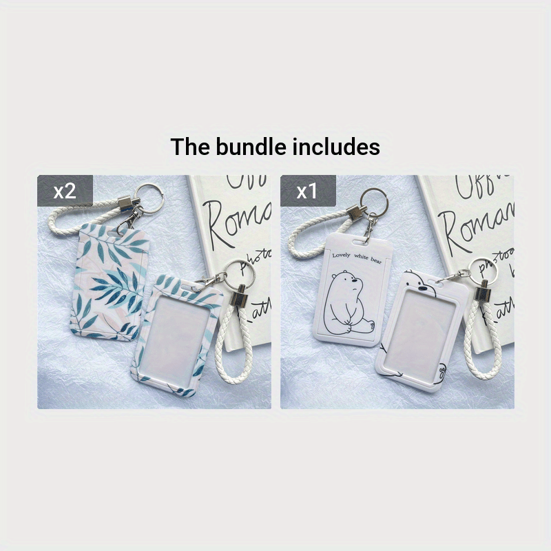 Avtobus va talaba ovqat kartalari, kampus ko'rgazmasi va zavod brendi eshik kartalari uchun himoya qopqog'i, kalit zanjiri bilan birga.