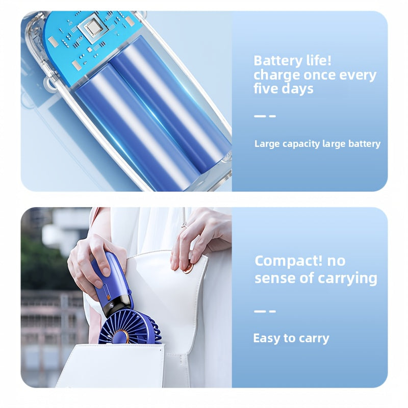 Rechargeable Portable Neck Fan with 5 Speeds Digital Display 90° Adjustable Base Purple Black