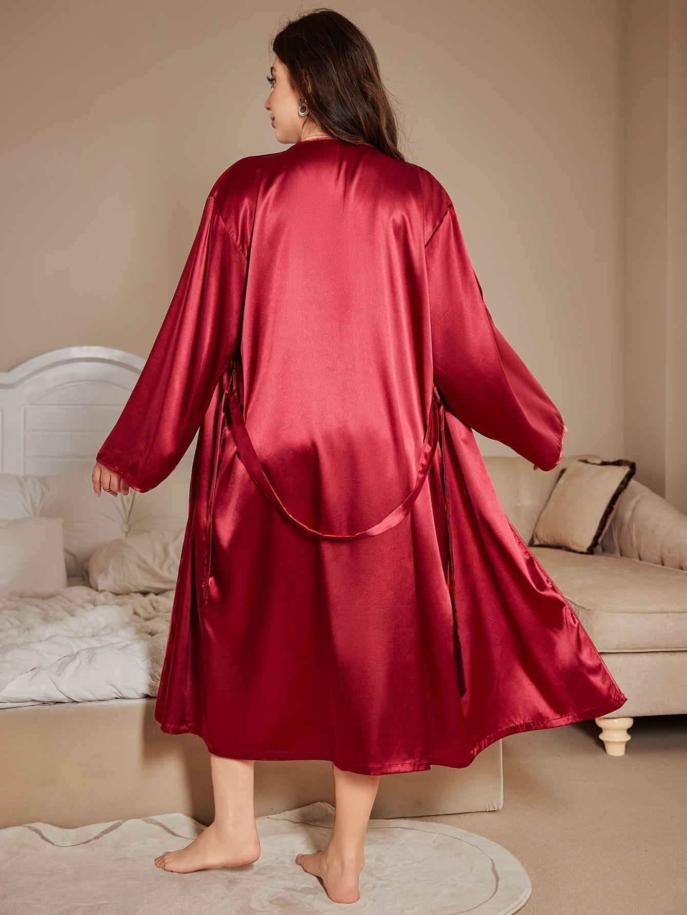 Conjunto de camisón de talla grande para mujer con encaje y liguero