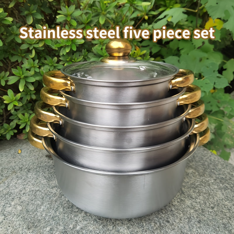 Katta rostlangan po'latdan yasalgan sho'rva qozoni, shisha qopqog' bilan, sayohat va induksiya pishirish uchun