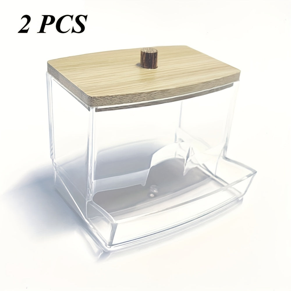 2-Pack Swab Holder with Wooden Cover for Bathroom Kitchen Storage