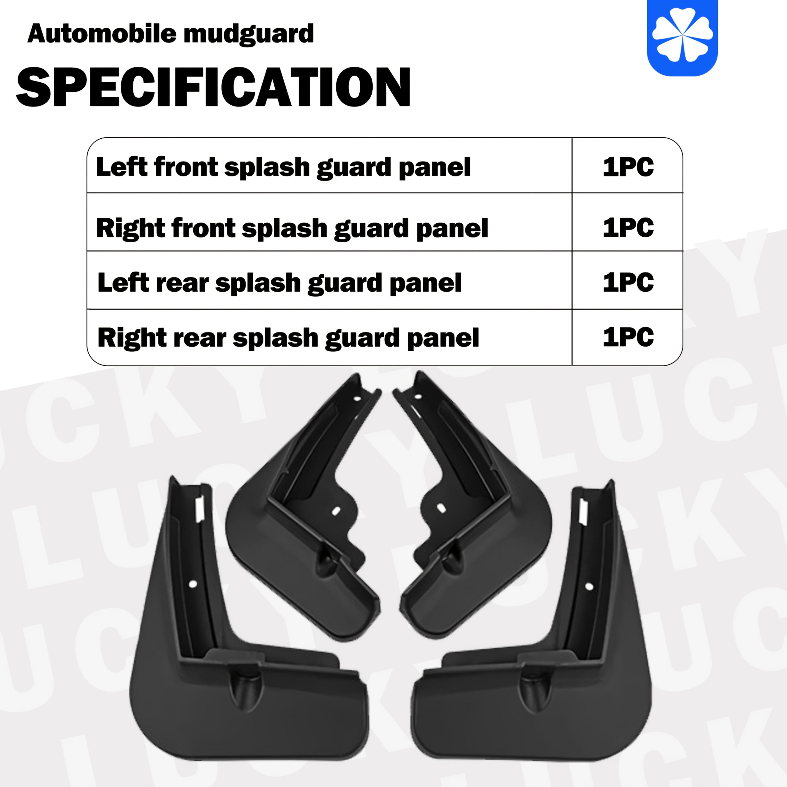 4pcs Black Mud Flaps for Cars Front and Rear Protective Accessories