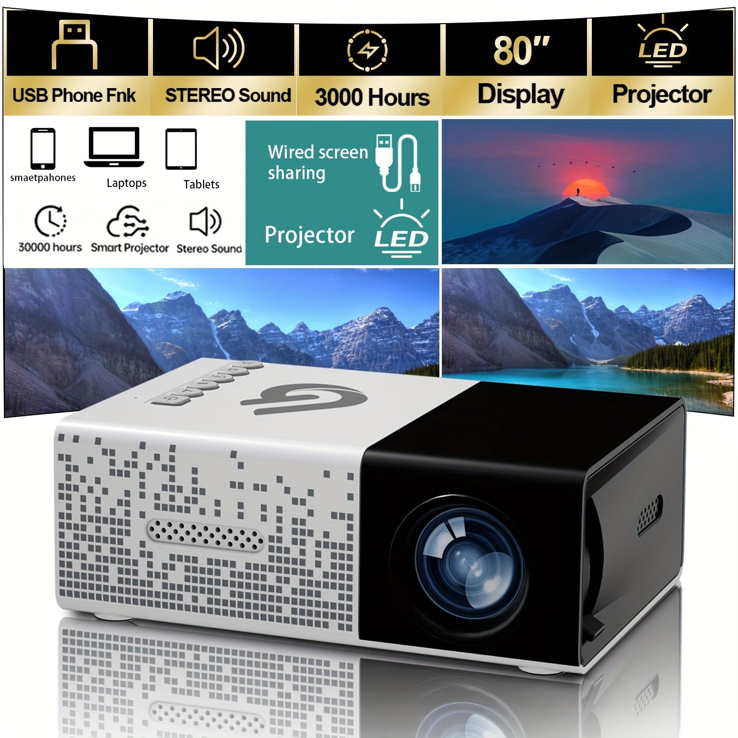 Mini Home Theater Projector for Movies and Games with USB SD Remote