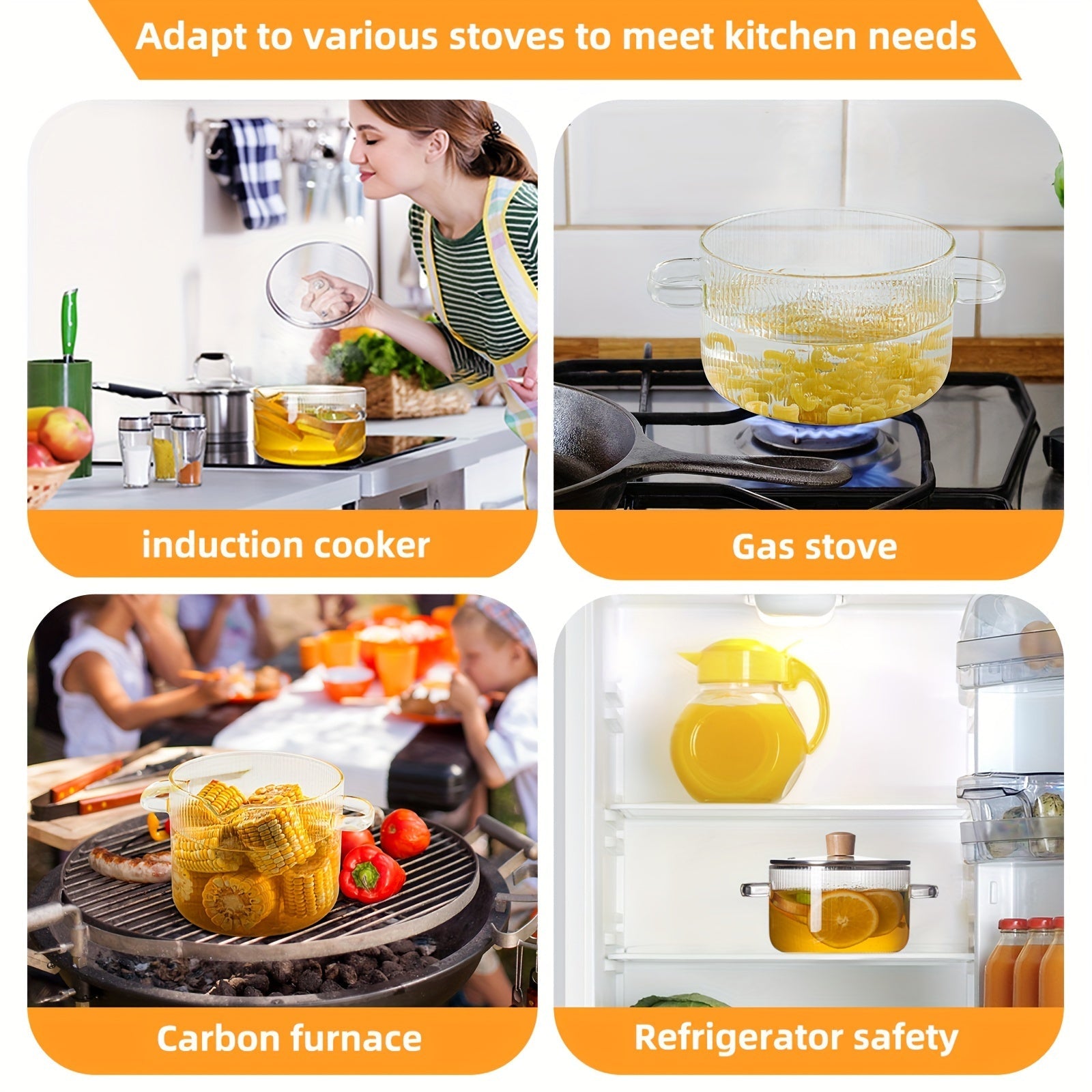 Glass Saucepan with Lid and Handle, Borosilicate Cookware for Stovetop, 1-2 Pieces