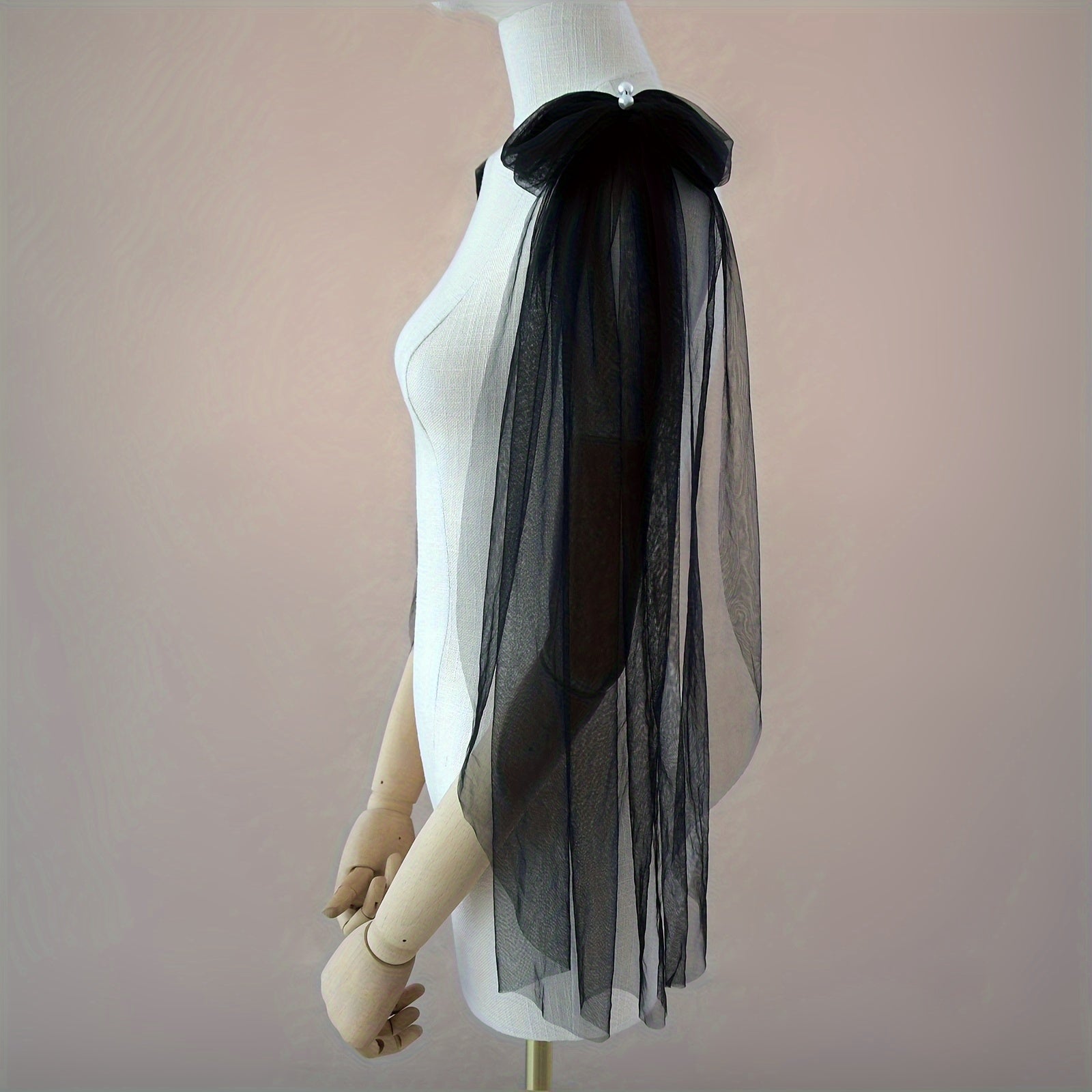 Black Tulle Shawl with Princess Bow Detachable Bridal Party Dress Accessory