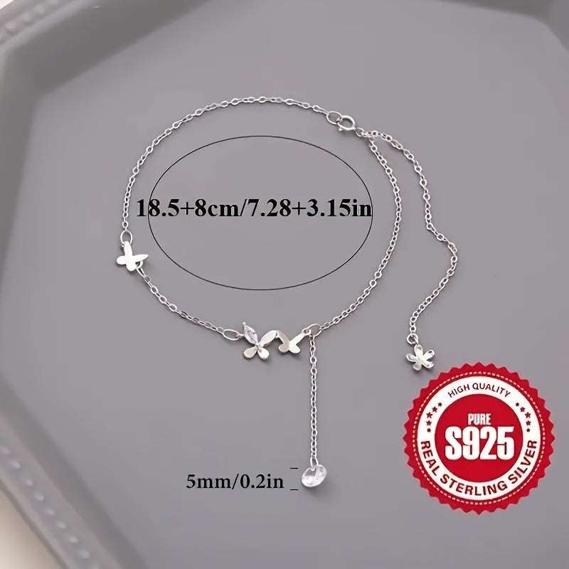 Silver Anklet with Butterfly Zirconia Charms Hypoallergenic Lightweight 2.8g