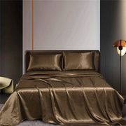 Polyester Satin Fitted Sheet Set 4 Pieces Includes Pillowcases Available in Twin Full Queen King