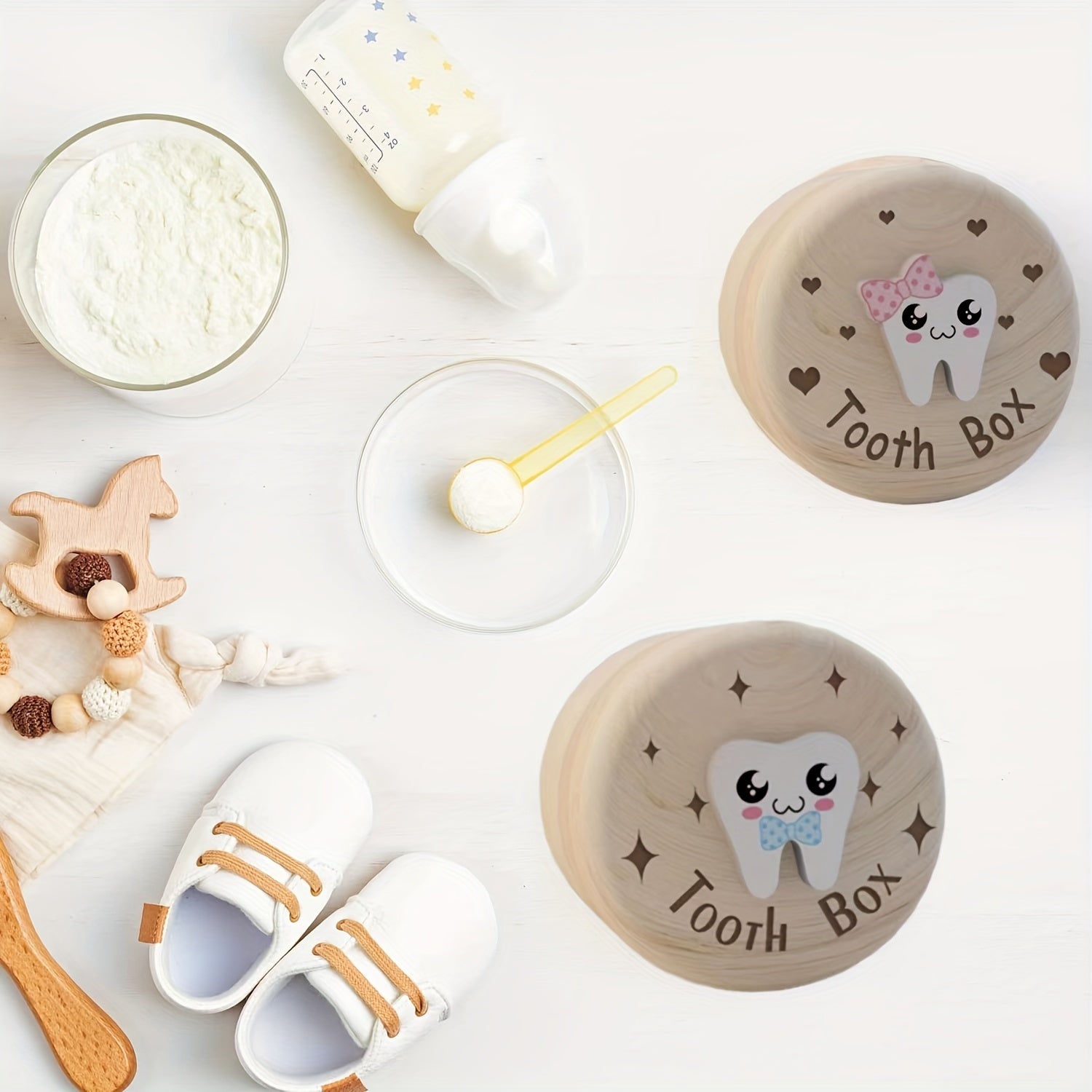 Wooden Tooth Fairy Box for Kids Round Keepsake Gift for Boys and Girls