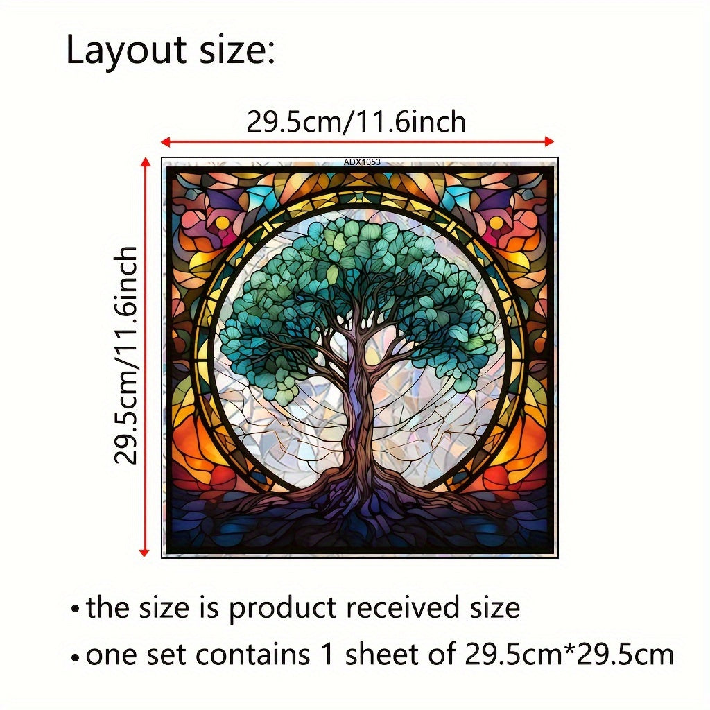 Reusable Washable PVC Window Decal Tree of Life Sunburst Electrostatic Design for Living Room Bedroom