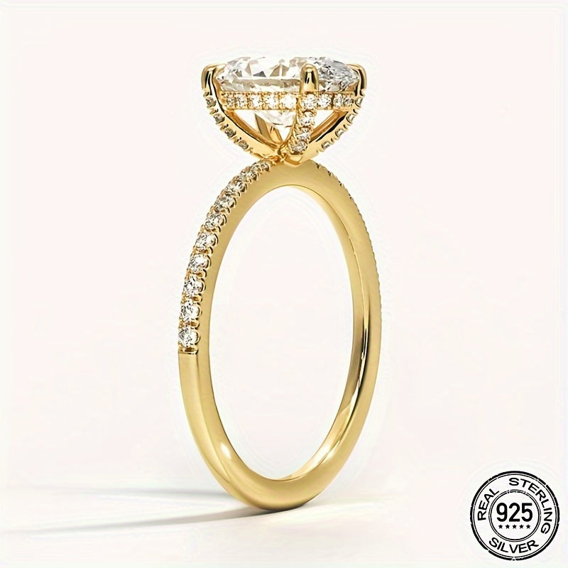 Oval Moissanite Engagement Ring 3ct Center Stone Sterling Silver 18K Gold Plated