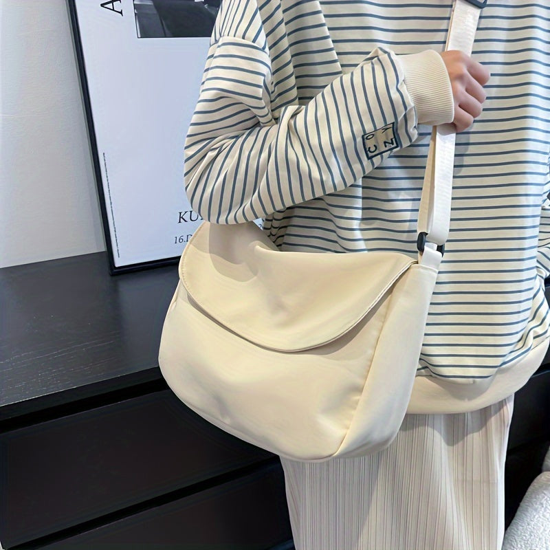 Nylon Crossbody Bag with Adjustable Strap Zipper Closure Lightweight and Foldable in Black Beige Coffee