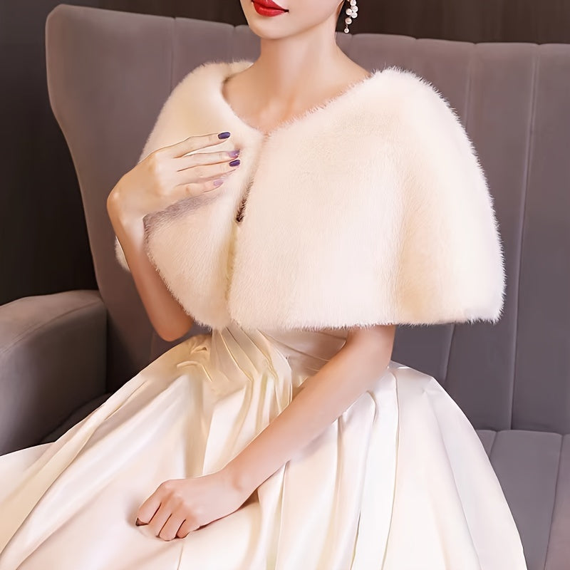 Faux Fur Bridal Shawl Cape for Wedding and Evening Dresses Polyester Spring Wedding