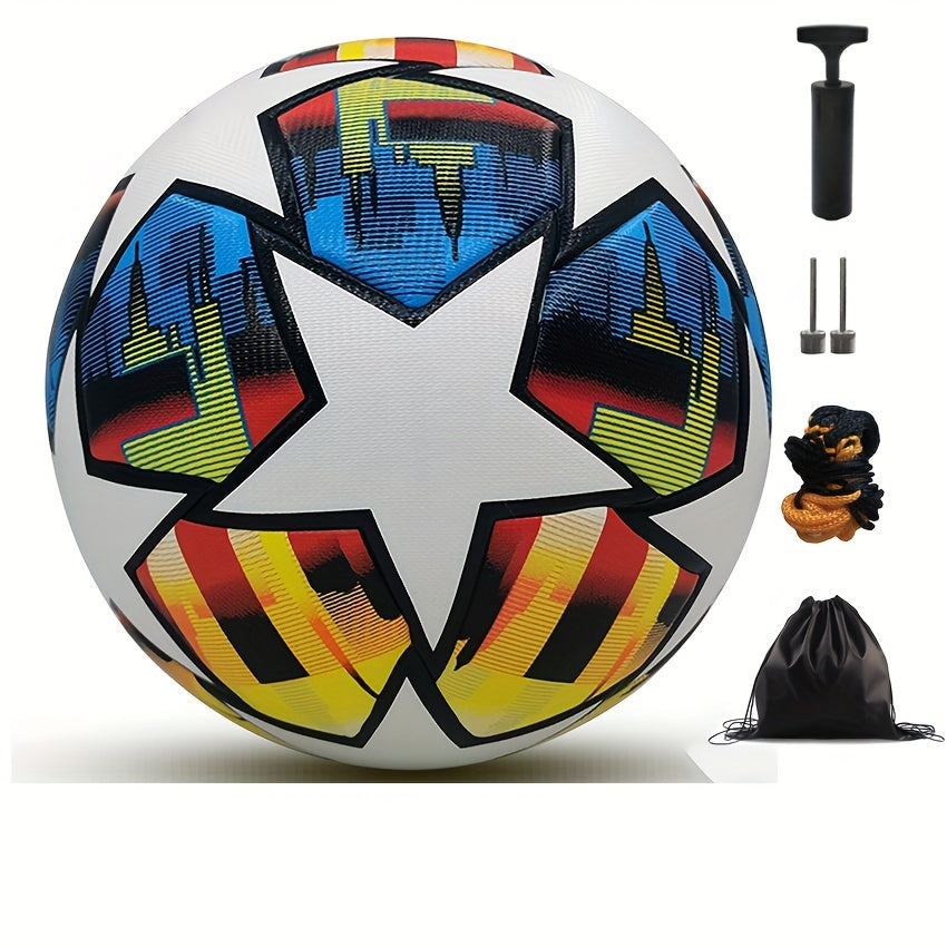 Size 5 Faux Leather Soccer Ball Black and White Seamless Thermal-Bonded with Pump and Accessories for Training and Match