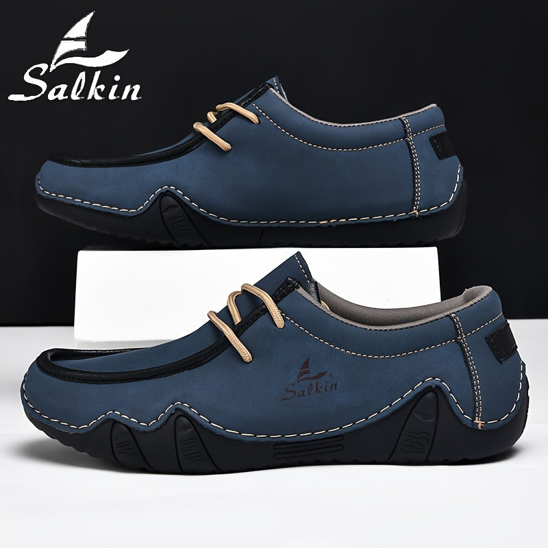 Men's Casual Loafers Leather Microfiber Low Top Comfortable Durable Lace-Up Shoes