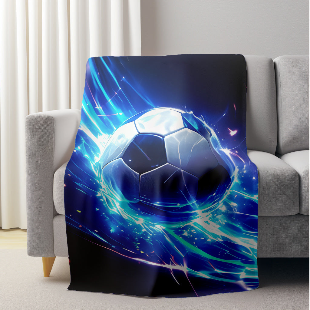 Soft Flannel Fleece Throw Blanket with Soccer Ball Print for Home Office Camping