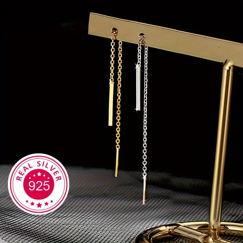 Sterling Silver Tassel Earrings 18K Gold Plated Straight Line Jewelry for Women