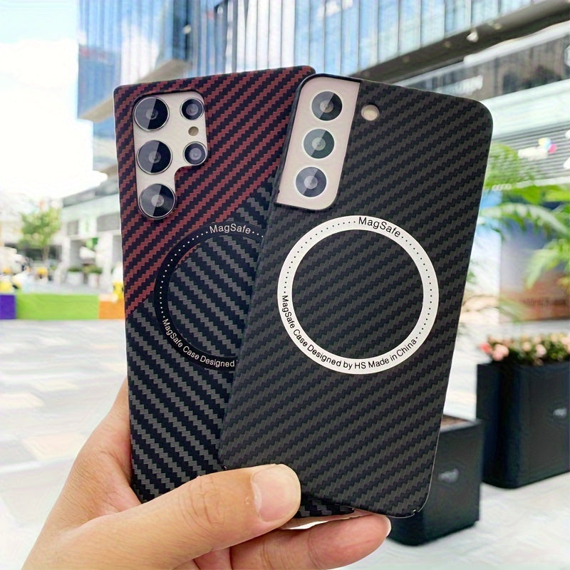 Ultra Slim Carbon Fiber Texture Phone Case for Galaxy S22 Ultra S23 Ultra S24 Ultra with Matte Ring Armor