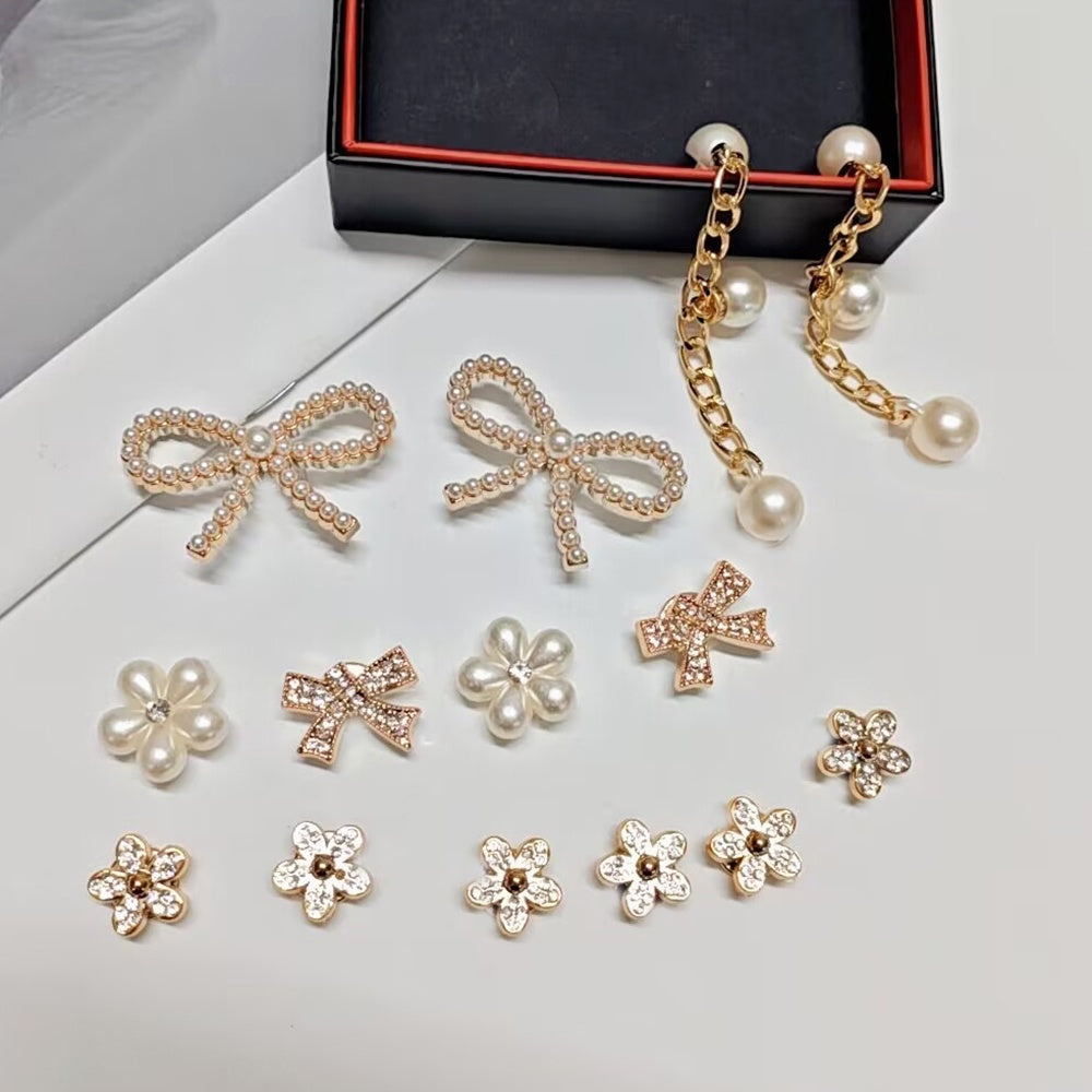 Unisex DIY Shoe Accessories Set Imitation Pearl Rhinestone Chain Buckle