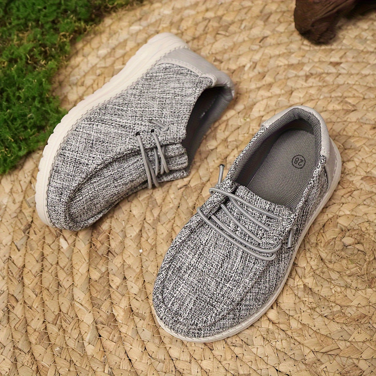 Girls Canvas Sneakers Slip-On Low Top Breathable Gray EVA Sole Casual