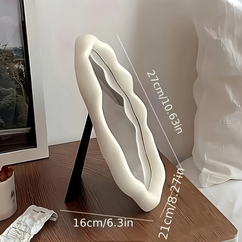 Irregular Desktop Makeup Mirror with Adjustable Plastic Frame and Glass Surface for Bathroom Office Bedroom Decor