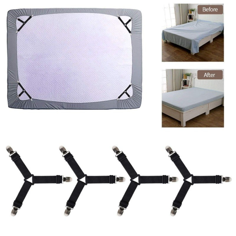 Set of 2 Adjustable Metal Bed Sheet Holders Non-Slip Clips for Sofa Covers and Tablecloths Black