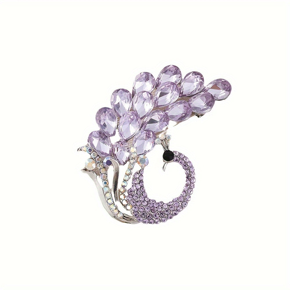Purple Crystal Brooch Pin with Peacock Design Rhinestones for Women